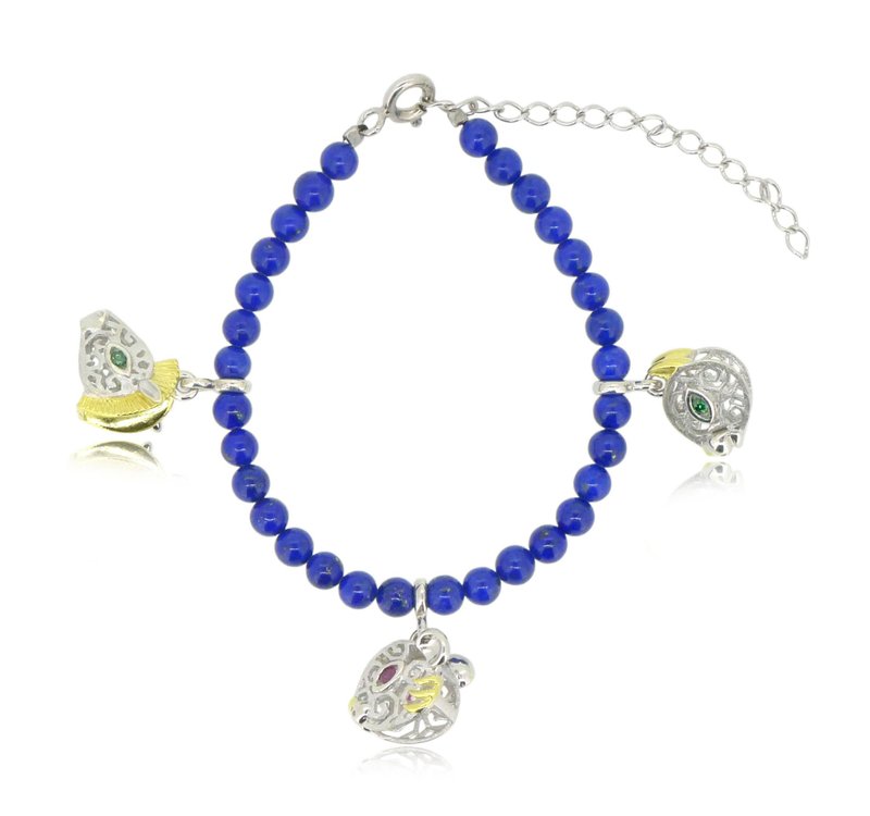 HK118 ~ 925纯银三合生肖造型青金石手链 (虎/马/狗) - 手链/手环 - 宝石 蓝色