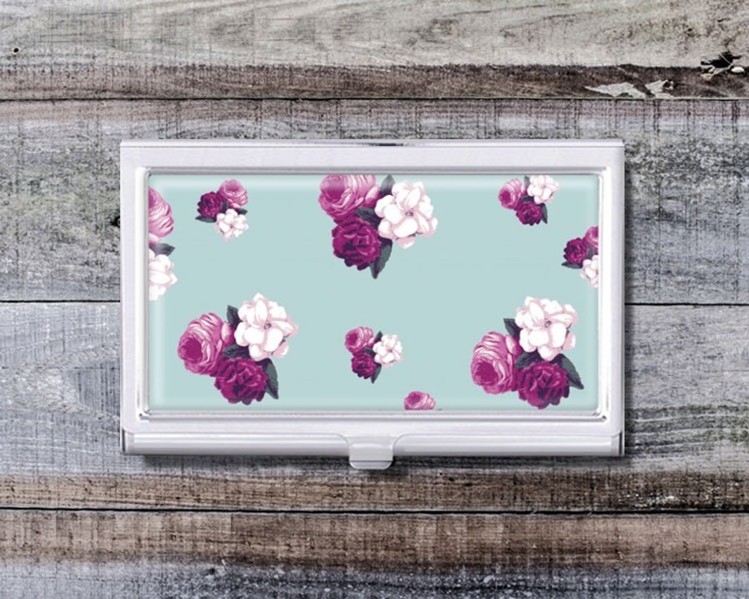 花朵插画 - 名片夹/名片盒/上班族配件【Special U Design】 - 名片夹/名片盒 - 其他金属 蓝色