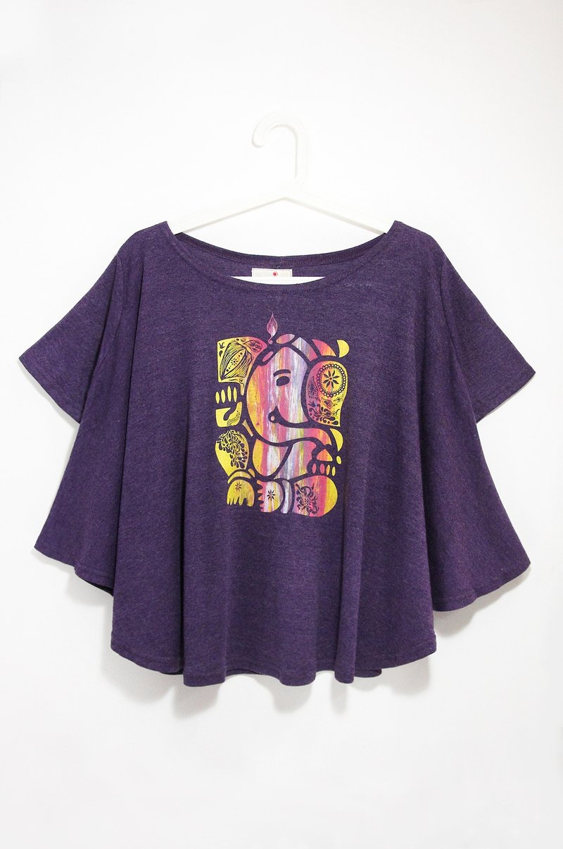 女装手感自然垂坠圆摆旅行T / 女上衣 -  印度大象/象神 Ganish ( 麻花紫色 ) - 女装上衣 - 棉．麻 紫色