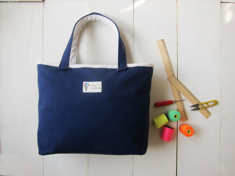 马卡龙系列-海军蓝中型帆布托特包 (拉链开口款) - 侧背包/斜挎包 - 其他材质 多色