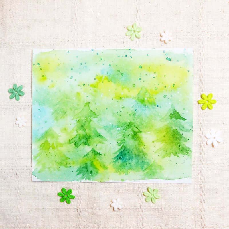漾绿森林 - 水彩渲染几何贴纸 - 贴纸 - 纸 绿色