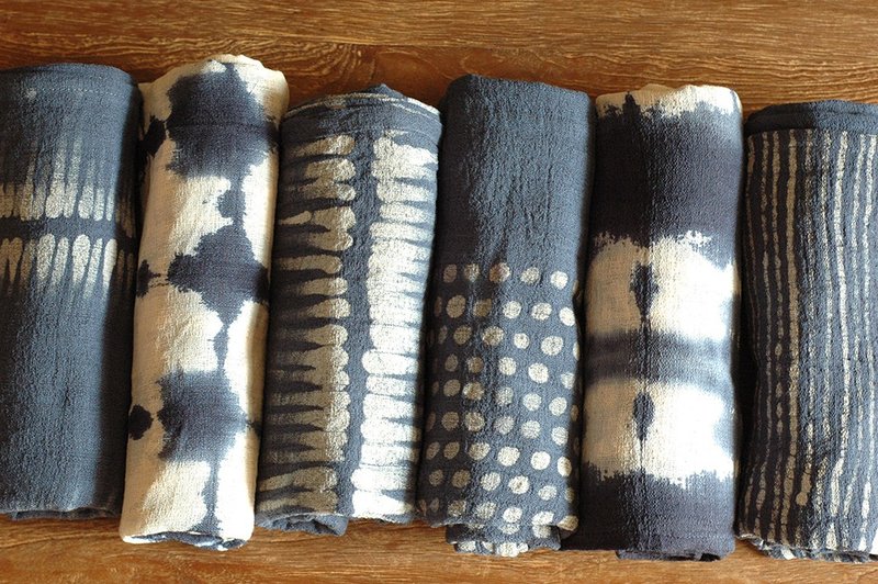 绑染蜡染围巾 - 丝巾 - 竹 蓝色