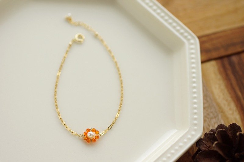 14kgf-Fleur Orange bracelet - 手链/手环 - 半宝石 橘色