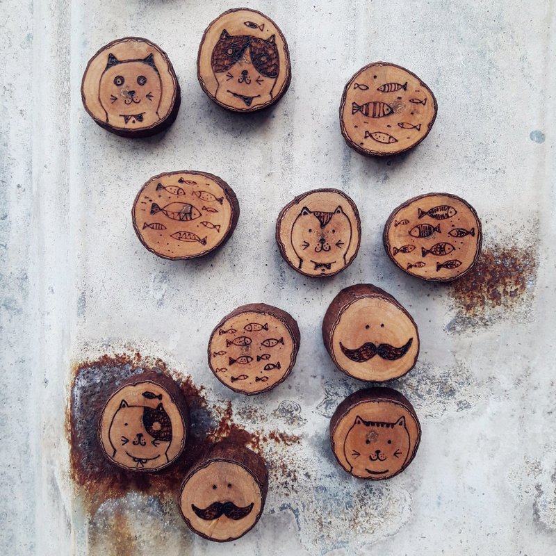 【original.木】手绘系列-原木磁铁 (2入) - 冰箱贴/磁贴 - 木头 橘色