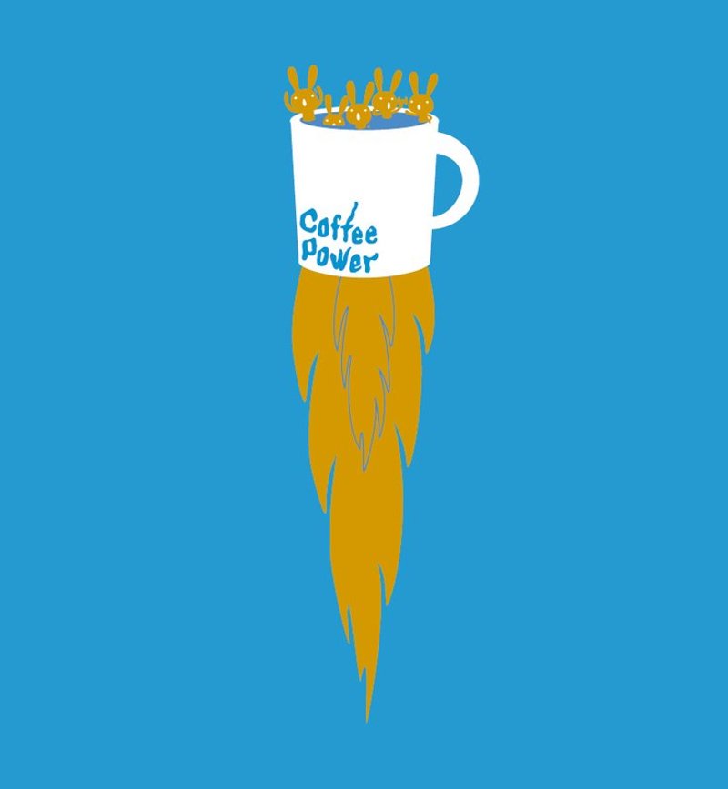 | Coffee Power | - 女装 T 恤 - 棉．麻 蓝色