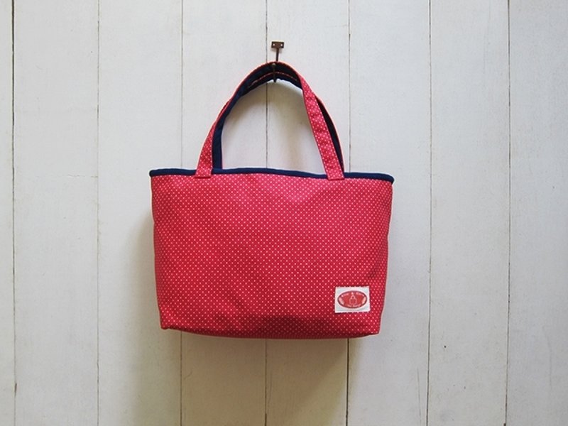 马卡龙系列-红底小白点+海军蓝大号帆布托特包 (拉链开口款) - 侧背包/斜挎包 - 其他材质 多色
