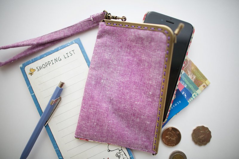 PWS09 － 小口金手机包 手拿包 - 手拿包 - 棉．麻 紫色