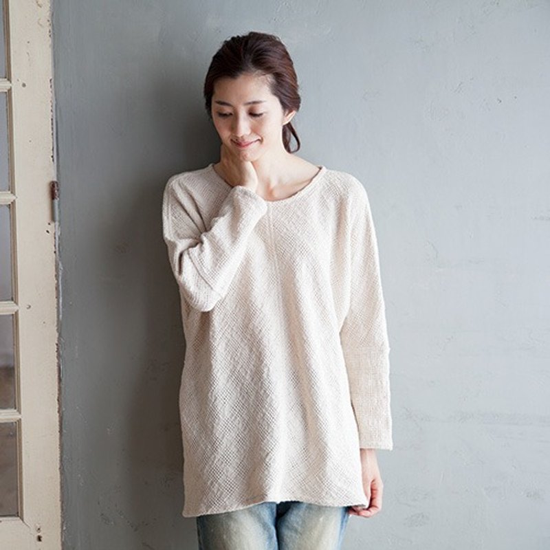 地球树fair trade-“手织棉系列”-蕾丝织.长版手织手纺上衣(米色) - 女装上衣 - 棉．麻 