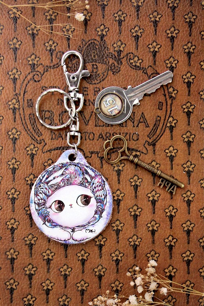 好喵~植鞣牛皮钥匙圈-抬头猫 - 钥匙链/钥匙包 - 真皮 