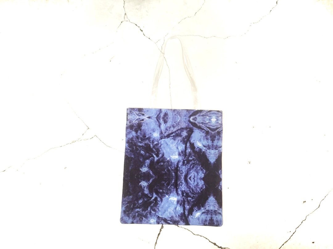 蓝色石纹帆布肩背托特包 (可放15"电脑 ) - 侧背包/斜挎包 - 其他材质 蓝色