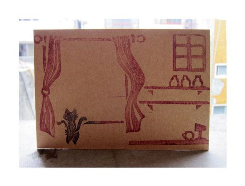 望窗手刻章牛皮纸明信片 - 卡片/明信片 - 纸 