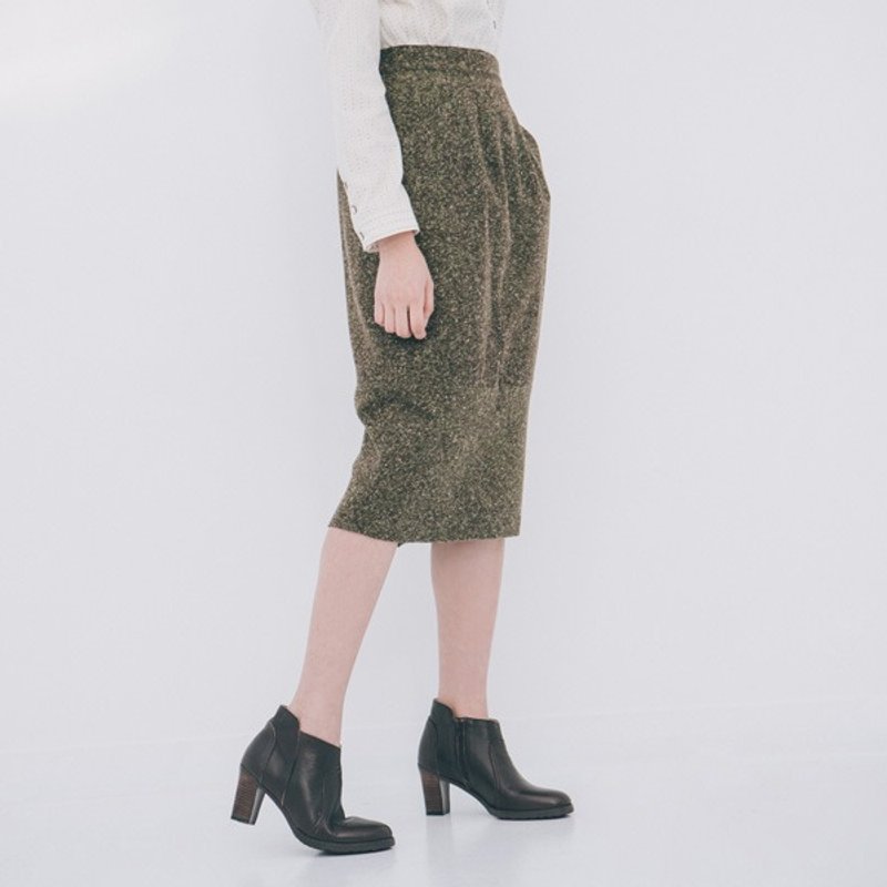 许许儿♪毛呢铅笔裙-卡其绿 - 裙子 - 其他材质 绿色