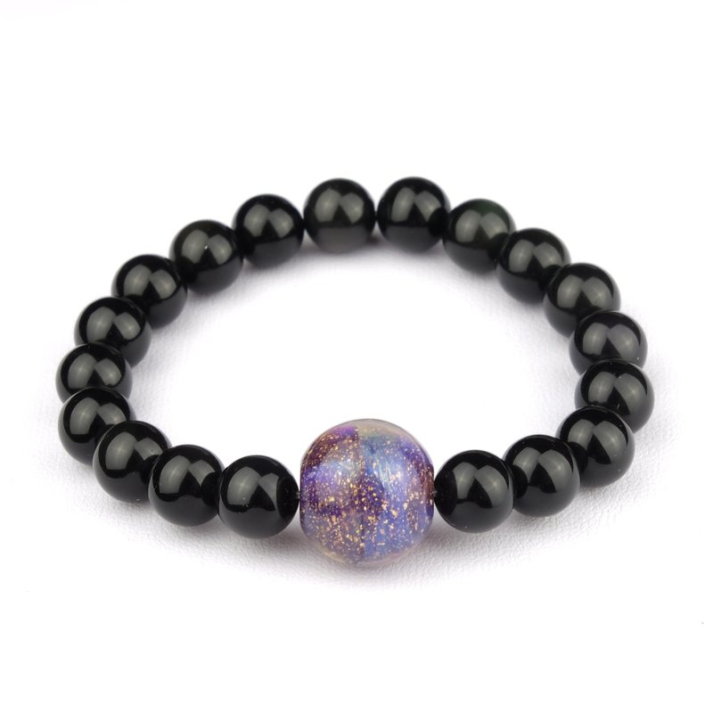 紫色 宇宙 星空 手工 玻璃 x 黑曜石 手环 - 手链/手环 - 玻璃 紫色