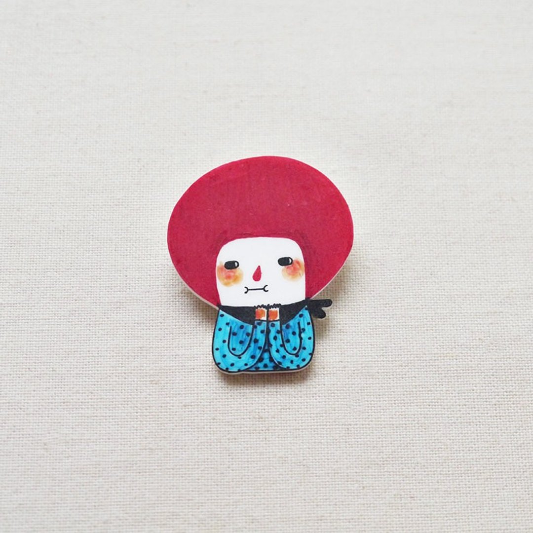 Molly The Red Bob Girl / 红色鲍伯头的女孩莫莉 / 手工制作热缩片 / 胸针磁铁 - 胸针 - 塑料 红色
