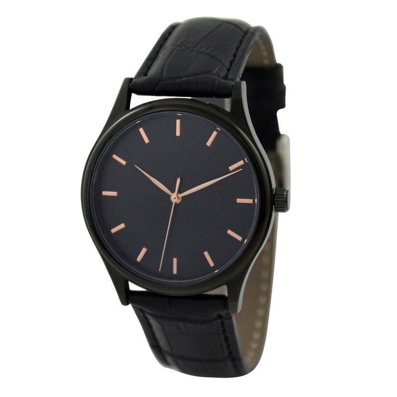 黑色简约手表-玫瑰金钉-黑面-全球包邮 - 男表/中性表 - 其他金属 黑色