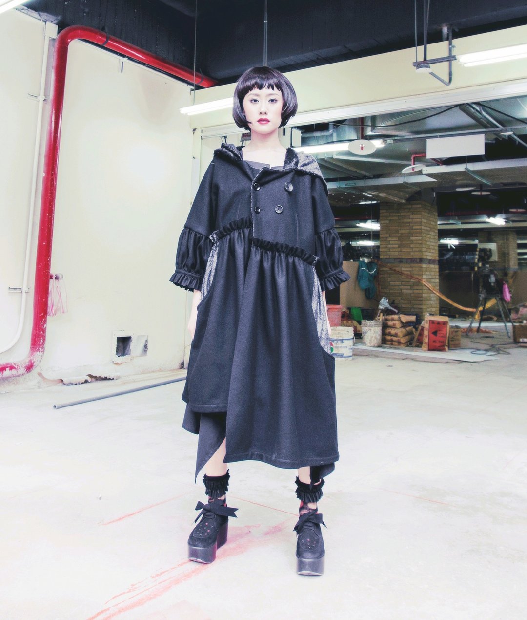 moi non plus 毛料连帽大衣 - 女装休闲/机能外套 - 羊毛 黑色
