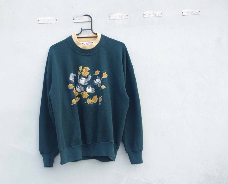 4.5studio-日本扛回寻宝老衣特区-墨绿花鸟印花 美国大学T - 女装 T 恤 - 其他材质 绿色