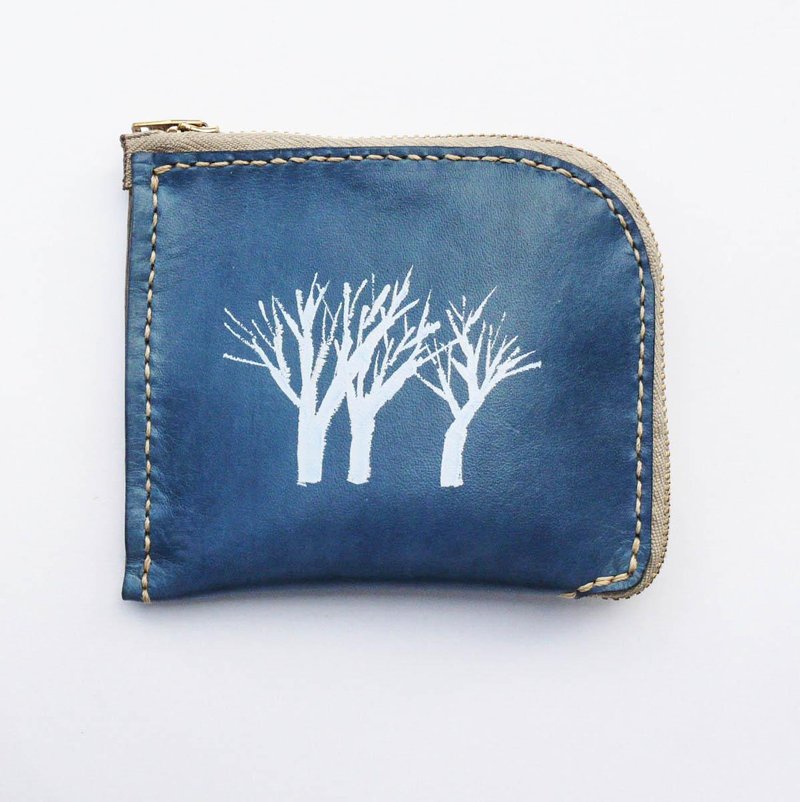 不撞包雪白森林墨蓝色植鞣革全真皮L型零钱包 - 零钱包 - 真皮 蓝色