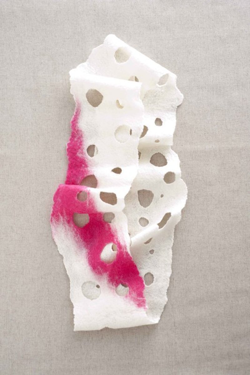 桃色洞洞围脖 - 丝巾 - 羊毛 白色