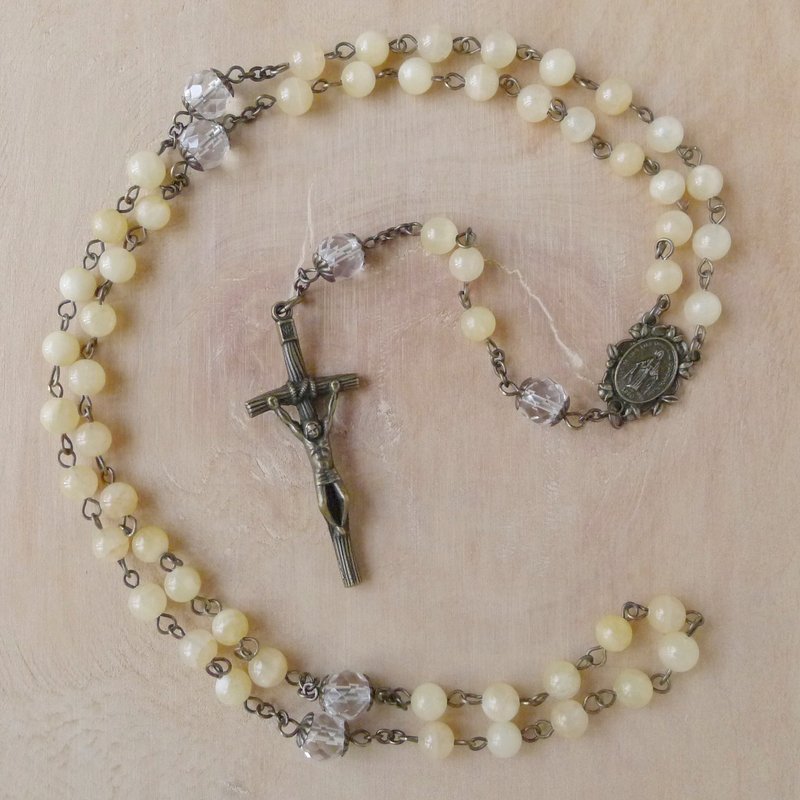 § Rosary § 蜂蜜玉+白水晶 - 项链 - 宝石 橘色