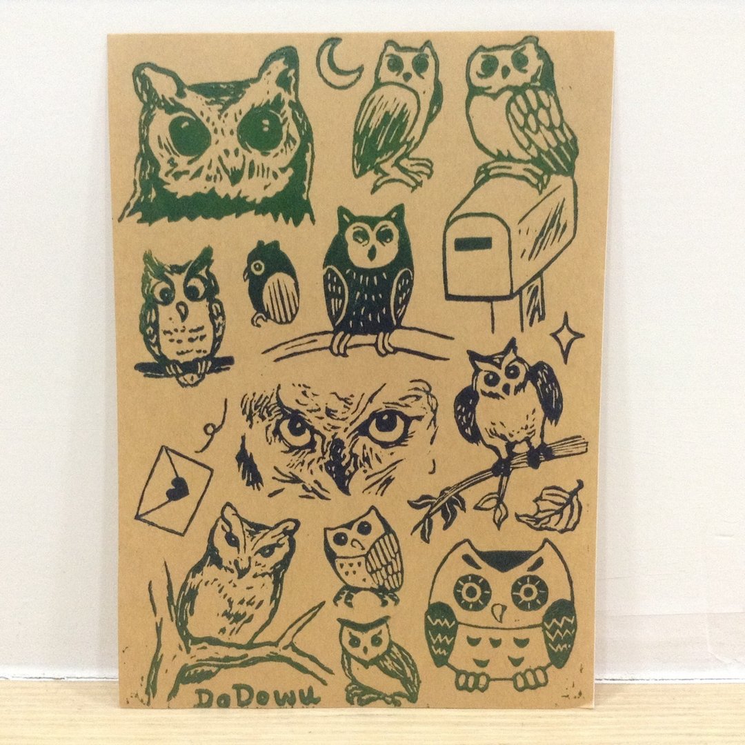【可着色】满满猫头鹰-版印赤牛皮贴纸 - 海报/装饰画/版画 - 纸 