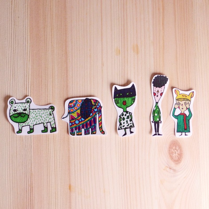 防水贴纸 人与动物贴纸包 1包5入 - 贴纸 - 纸 绿色