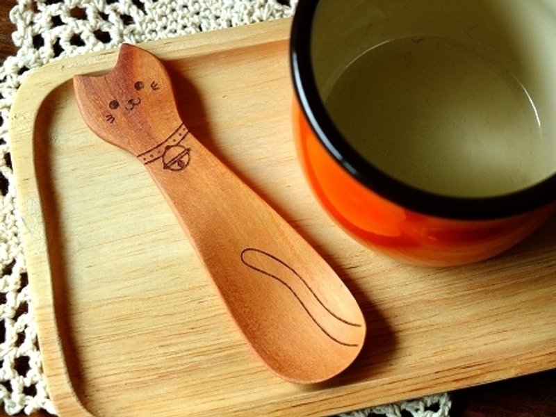 日本厂商藤芸出品 可爱动物园 SAWO木制点心匙  猫咪(单支) - 餐刀/叉/匙组合 - 木头 咖啡色