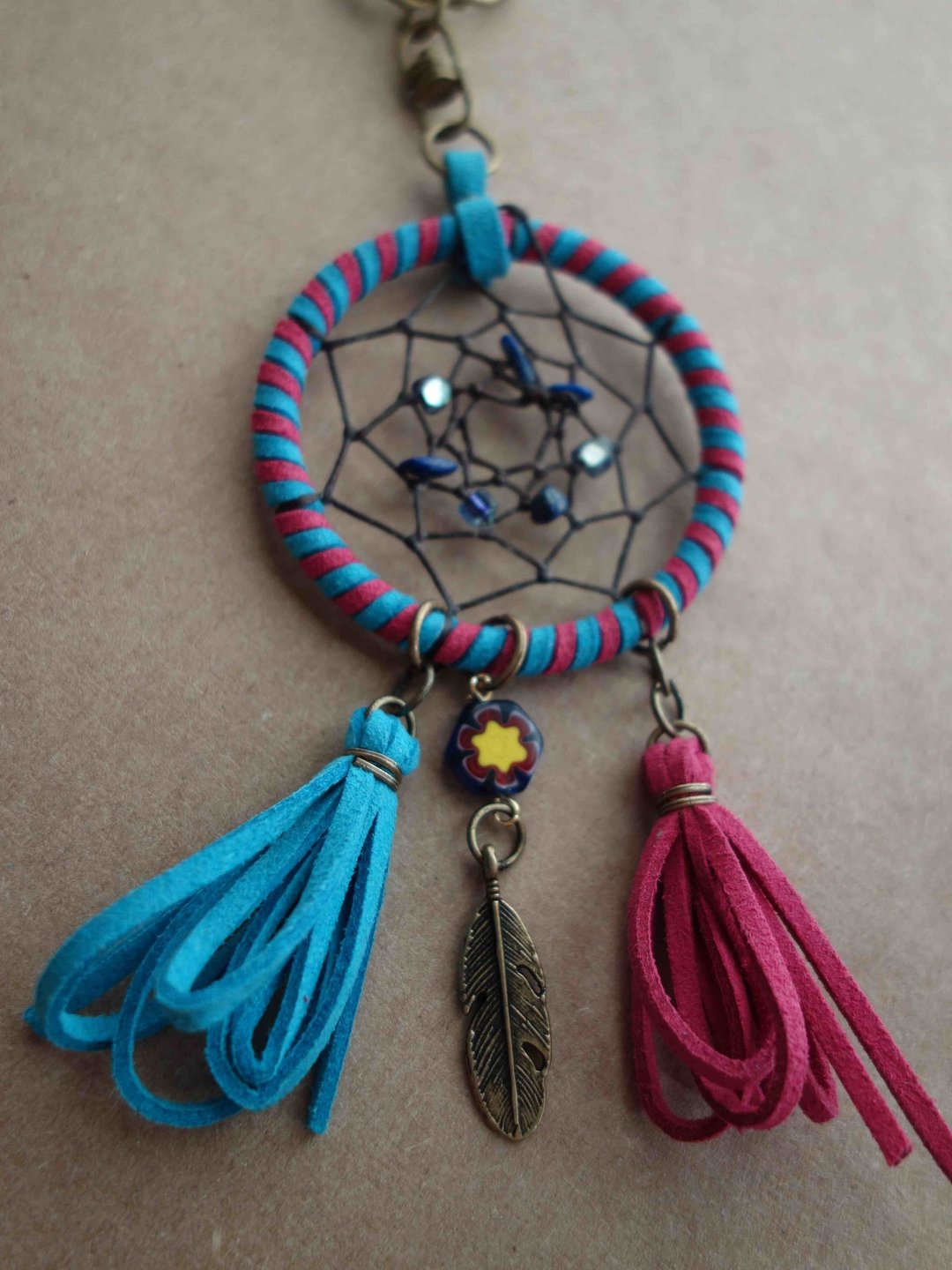 ~米+熊~ 捕梦网 Dreamcatcher (钥匙圈/双色桃红蓝) - 钥匙链/钥匙包 - 其他金属 蓝色