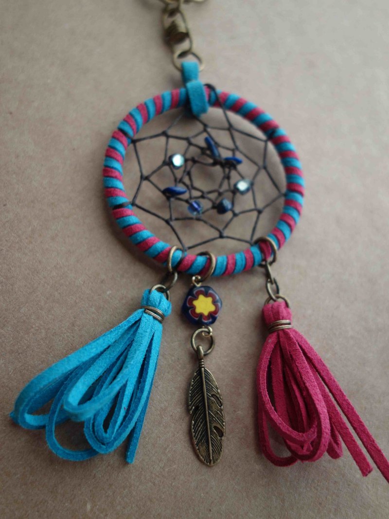 ~米+熊~ 捕梦网 Dreamcatcher (钥匙圈/双色桃红蓝) - 钥匙链/钥匙包 - 其他金属 蓝色