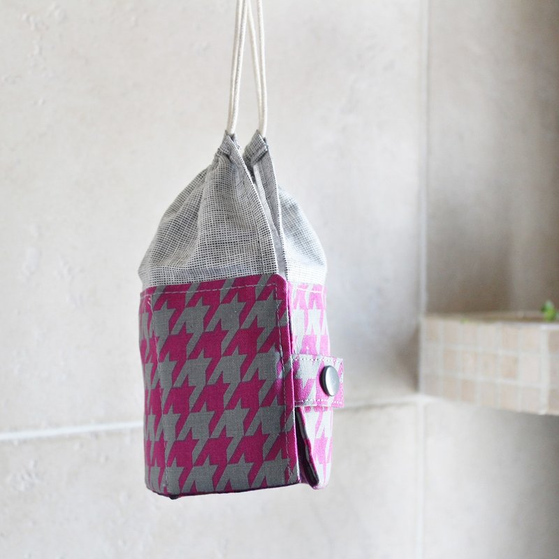 Travel Kit POUCH 两用 小瓶收纳包 旅行装或精油 淡灰紫红千鸟格 - 其他 - 棉．麻 