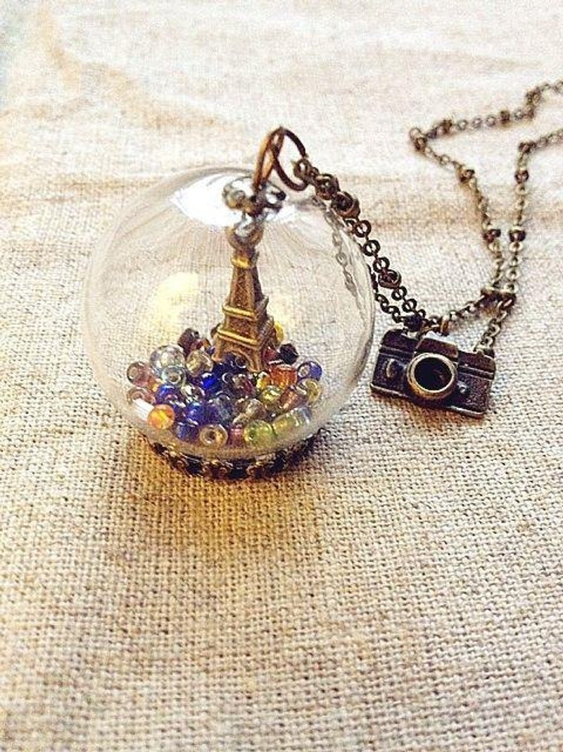 [imykaka] ♥ 水晶玻璃球 小巴黎铁塔 彩球 相机 项链    情人节 礼物 - 项链 - 玻璃 多色