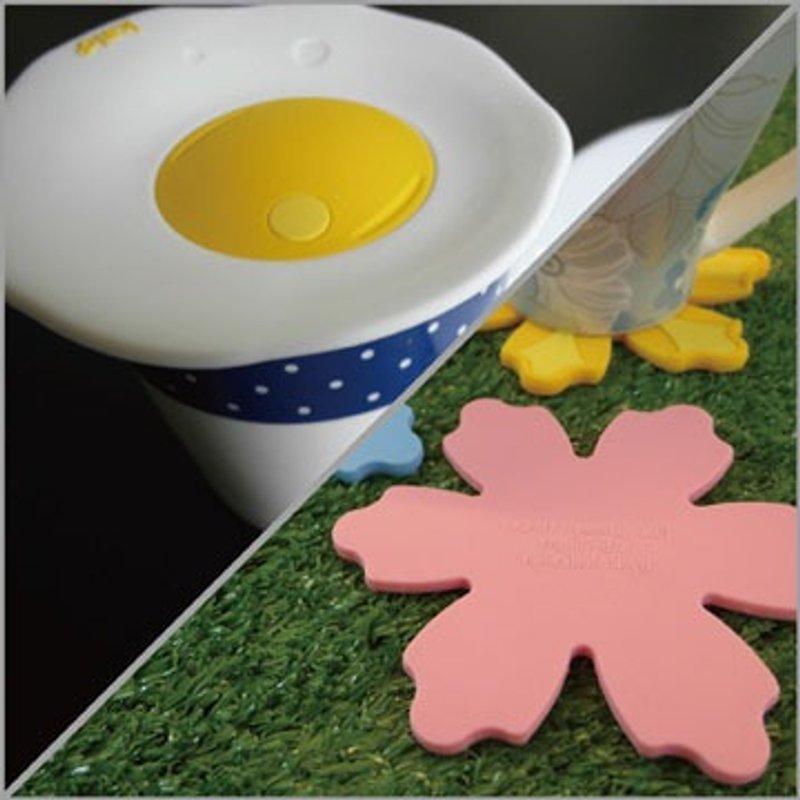 【圣诞节】卡乐生活小物圣诞礼-灿烂花朵杯垫一款+荷包蛋矽胶杯盖 圣诞礼物 交换礼物  福袋 钥匙套 耶诞 白色冬日节 - 餐垫/桌巾 - 硅胶 多色