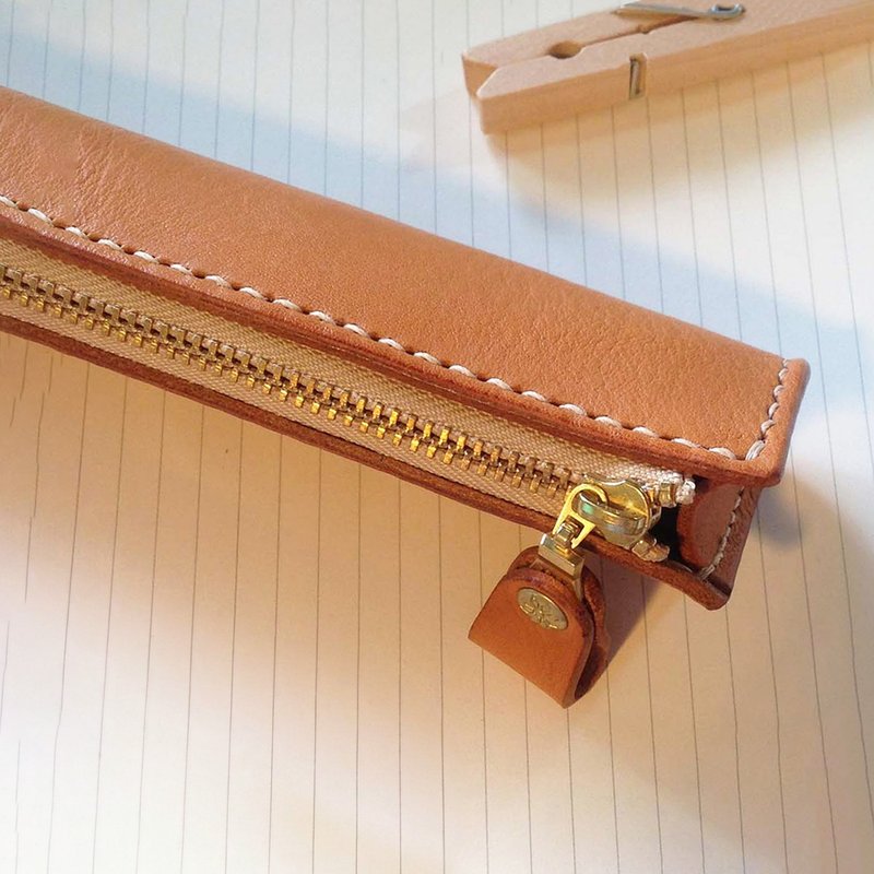 弯月 皮革笔袋 -自然棕 - 铅笔盒/笔袋 - 真皮 咖啡色