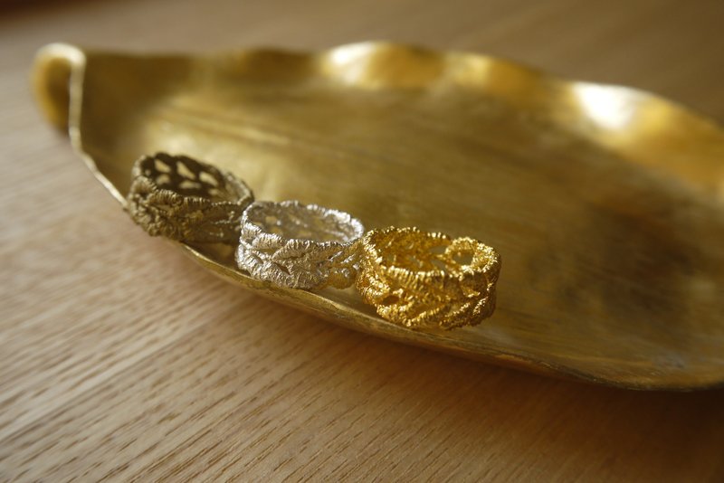 纯银麦穗编织戒指/蕾丝纹/银/铜戒指【Choccy】 - 戒指 - 其他金属 金色