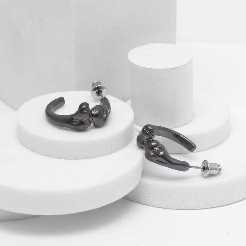 Recovery / 骨头圈耳环 (黑银) - 耳环/耳夹 - 其他金属 银色