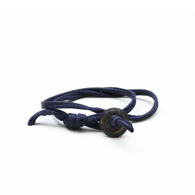 【手工娘子汉】椰壳定律 蓝色羊皮+椰壳片 手环 - 手链/手环 - 真皮 蓝色