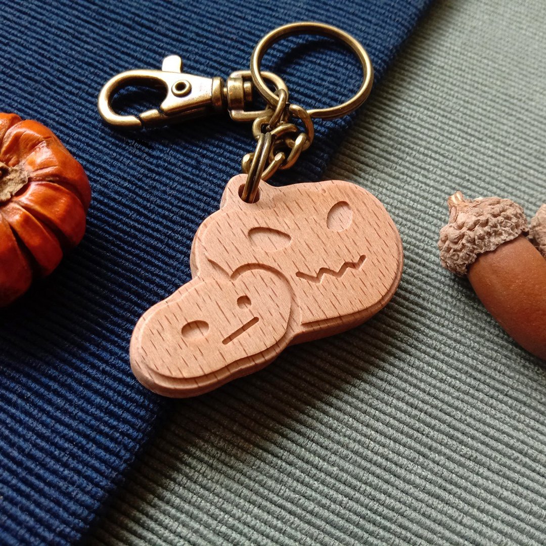 【万圣节礼物】恐怖南瓜钥匙圈 / 定制化 手作  Halloween - 钥匙链/钥匙包 - 竹 咖啡色