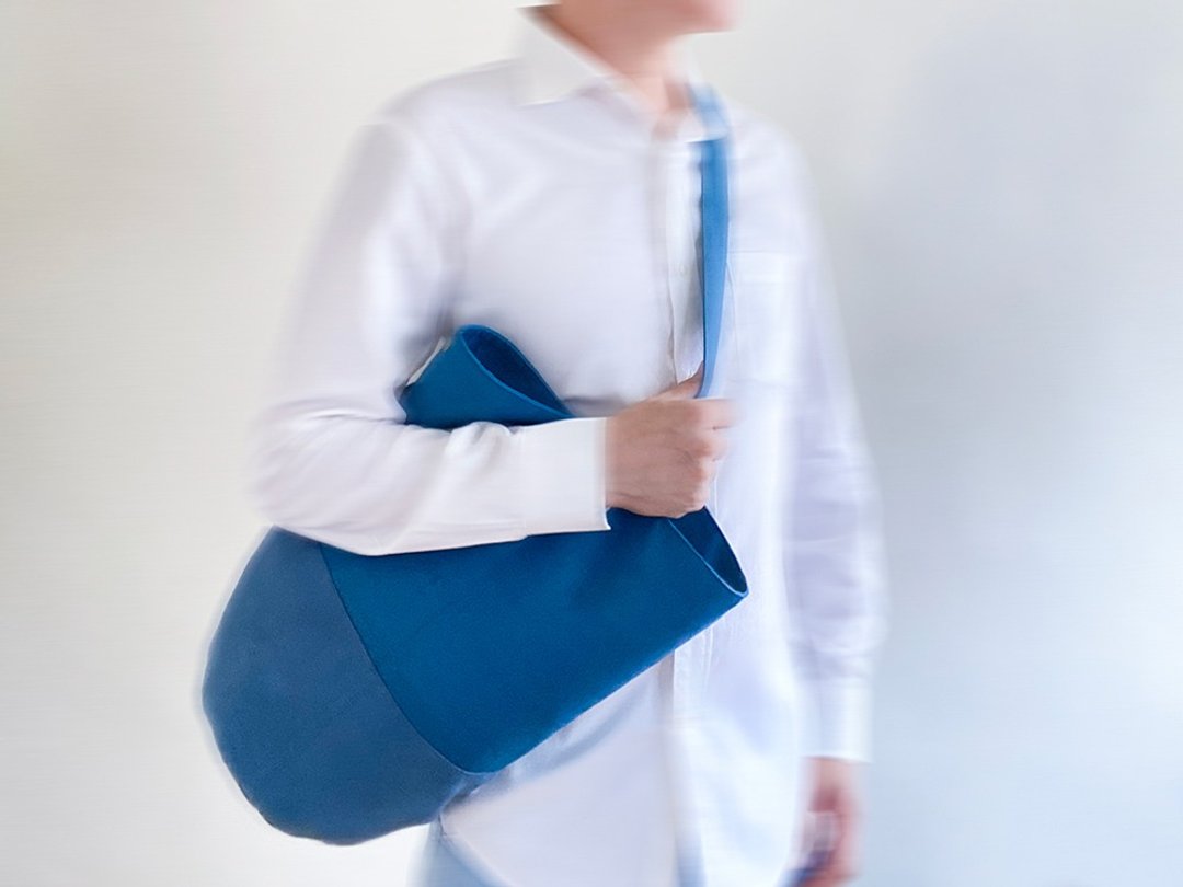 双蓝色水手桶(圆)型束口肩后斜背包 - 束口袋双肩包 - 棉 蓝色