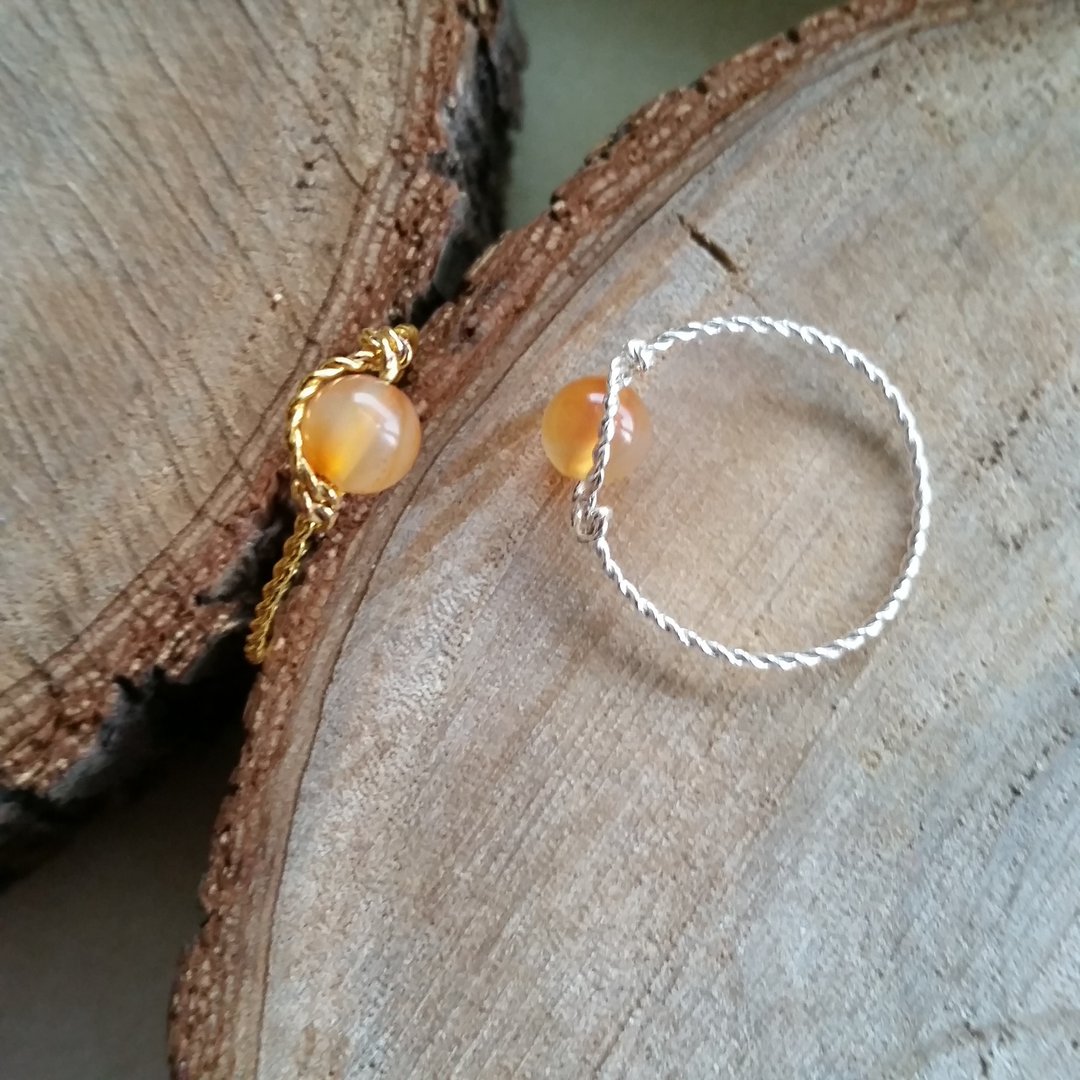 Please provide size when order- gold-plated/silver-plated ring with agate新款 玛瑙石 镀金 / 镀银 戒指 - 戒指 - 宝石 橘色