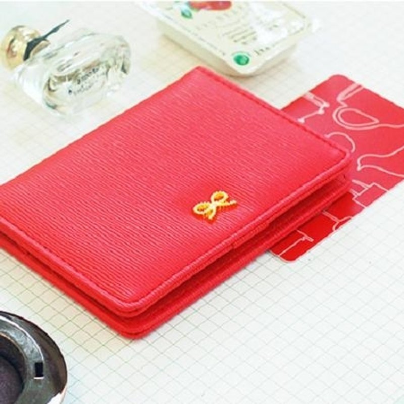 Dessin x Jamstudio-蝴蝶结名媛镜子名片票卡夹-宝石红,JSD78155 - 证件套/卡套 - 真皮 红色