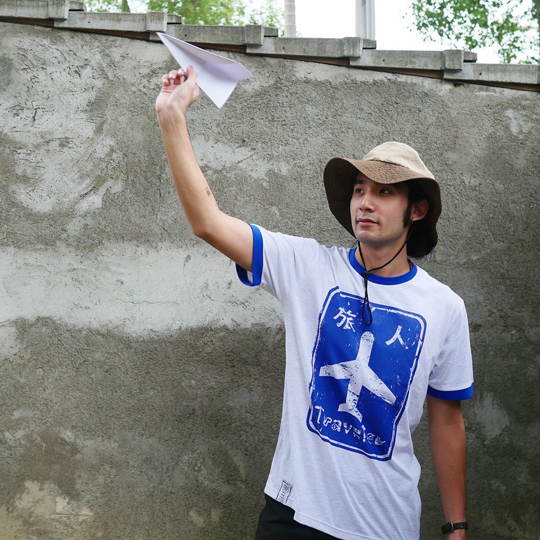 复古 T-shirt－旅人　中性　男女皆宜　男生礼物推荐 - 男装上衣/T 恤 - 棉 蓝色