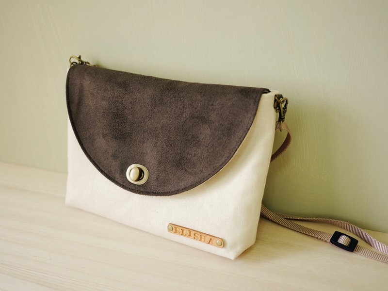 <生命中的美好>可放置妈妈/宝宝手册(B5尺寸)的三层式斜背包 - 咖啡与白 - 侧背包/斜挎包 - 其他材质 咖啡色