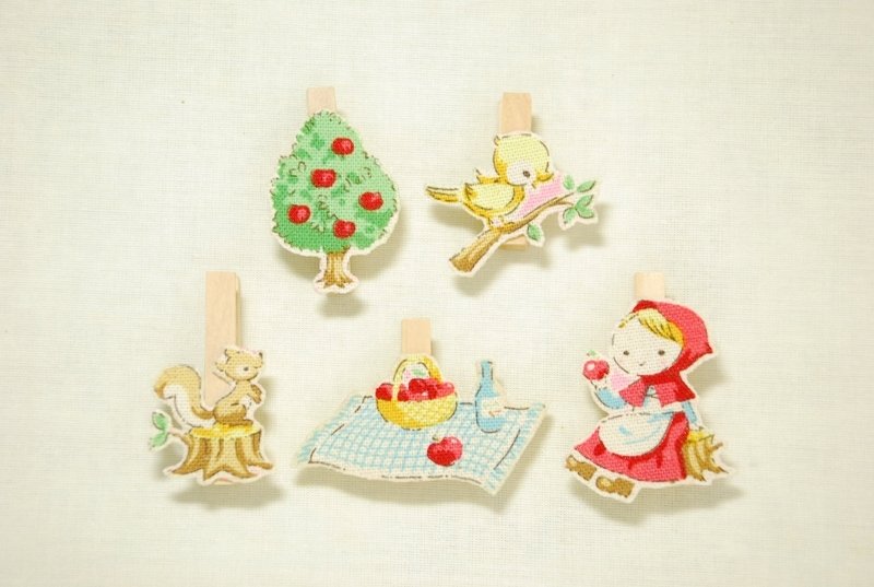 :: 猫公主 ::　　布质文具 　～ 小红帽B组　//5入木夹 - 森林里的野餐趣 - 其他 - 其他材质 多色