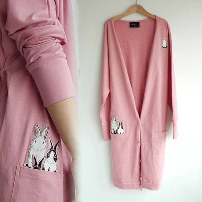 ：Urb.【打地兔】长版开襟外套 (粉色 最后2件) - 女装休闲/机能外套 - 棉．麻 粉红色