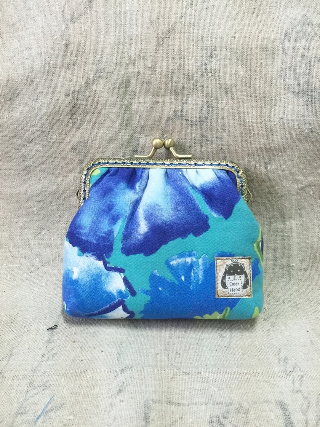 口金包+水彩画花+ - 零钱包 - 其他材质 蓝色