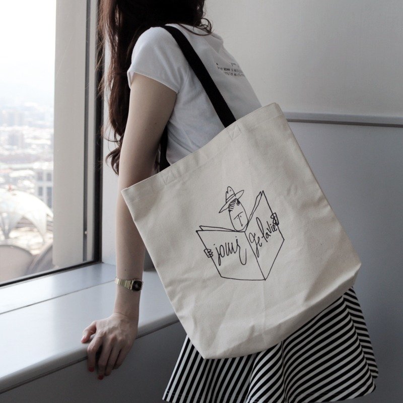 享受生活 X 帆布侧背包 / 厚实胚布 / 附小内袋 - 侧背包/斜挎包 - 棉．麻 白色