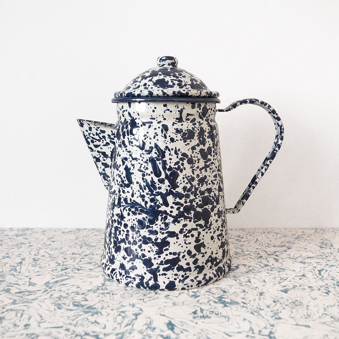 珐琅茶壶-海军蓝与奶油白大理石纹 - 茶具/茶杯 - 珐琅 
