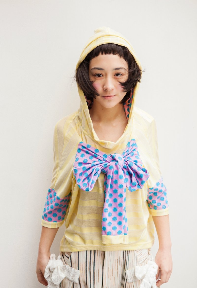 moi non plus 蝴蝶结绑带拼接休闲帽衫 - 其他 - 其他材质 黄色