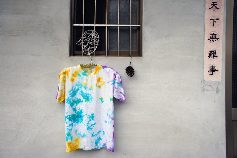 手染 绑染 扎染 全棉T-shirt 彩色泼染 - 男装上衣/T 恤 - 棉．麻 多色