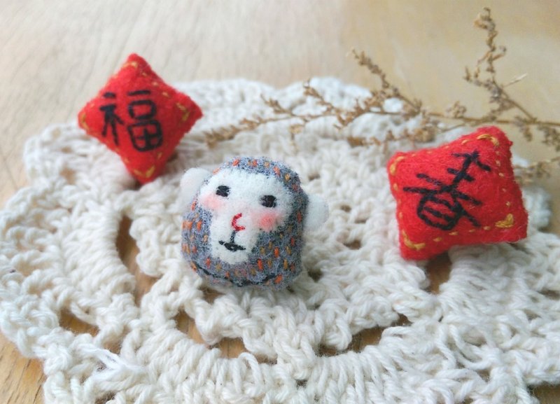 ［迷你夥伴］春猴/福猴/春福徽章组 - 胸针 - 其他材质 红色